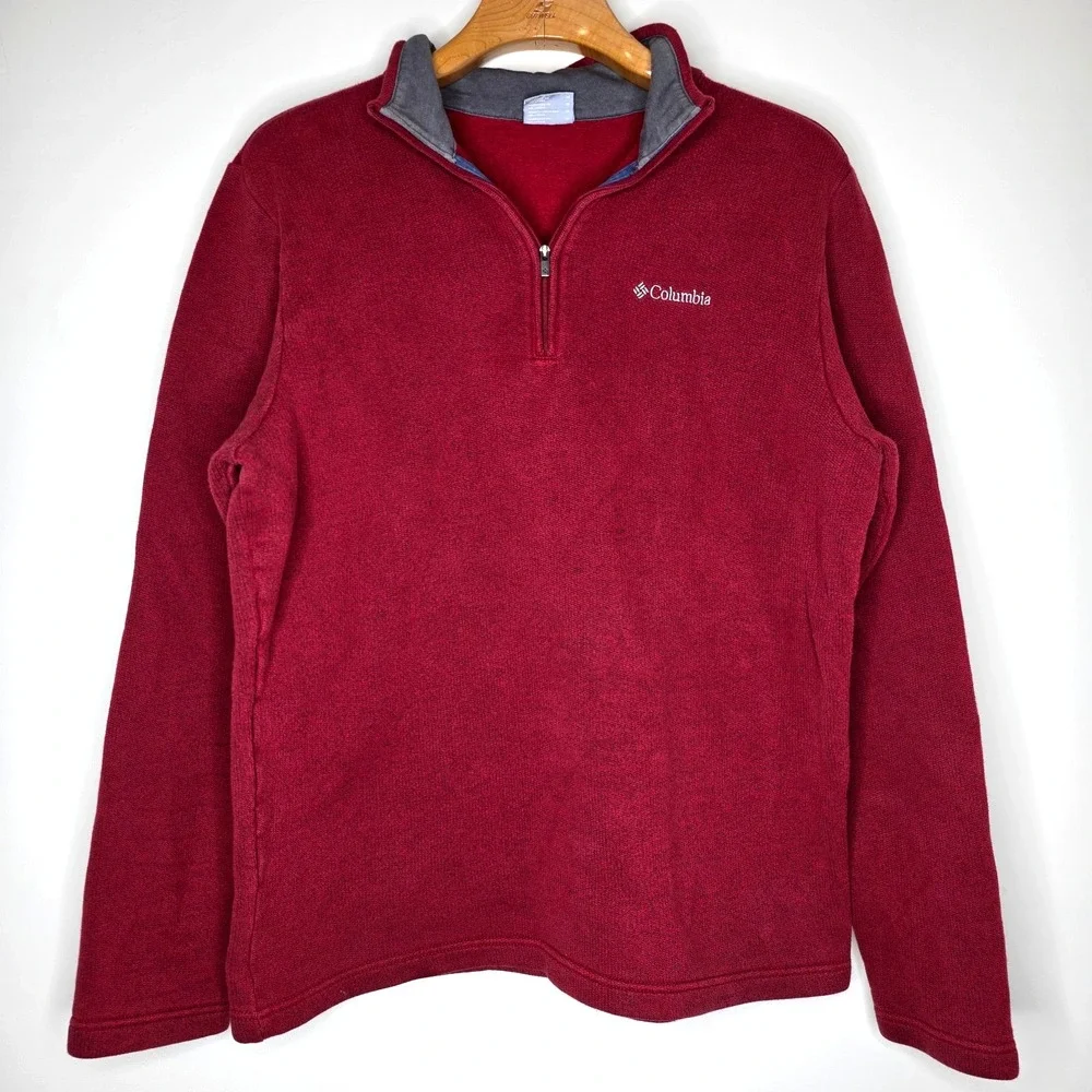 Columbia Mens Great Hart Mountain Sweatshirt Sz‎ M Red 1/4 Zip Pullover Outdoor